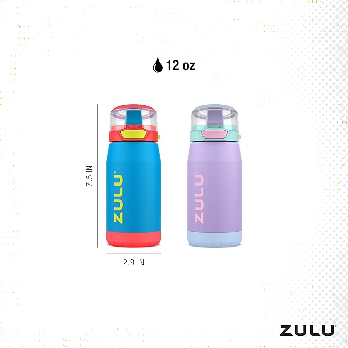 ZULU Kids Flex 12oz Stainless Steel Insulated Water Bottle with Silicone Spout, Leak-Proof Locking Flip Lid and Soft Touch Carry Loop for School Backpack, Lunchbox, and Outdoor Sports, Sugar Fairy