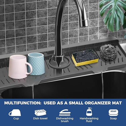 24" Kitchen Sink Faucet Splash Guard Plus Size Silicone Sink Faucet Drying Mat Faucet Handle Drip Catcher Tray Dish Sponge Holder Kitchen Sink Accessories Protector Home Organization Gadgets Organizer