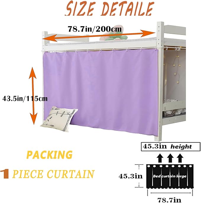 Dorm Home Solid Thicken Bunk Blackout Bed Curtains Cloth Bed Canopy Students Single Sleeper (Pruple, 1 Panel)