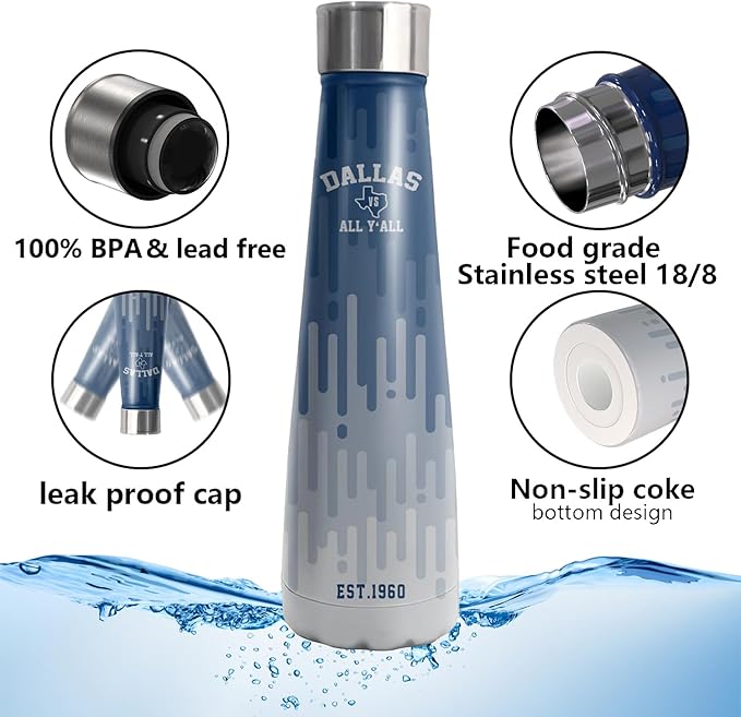 16oz Dallas Stainless Steel Insulated Water Bottles New Cola Shape Bottle, Reusable Water Bottle Leak Proof Metal Sports Water Bottle Thermos Cup