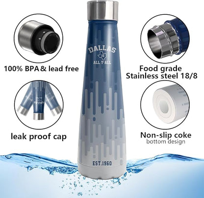 16oz Dallas Stainless Steel Insulated Water Bottles New Cola Shape Bottle, Reusable Water Bottle Leak Proof Metal Sports Water Bottle Thermos Cup