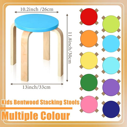 10 Pcs 12 Inch Bentwood Stacking Stool for Kids Colored Durable Round Nesting Stool Flexible Wood Stackable Stool Chairs for Playroom Daycare Home Classroom (Multicolored)