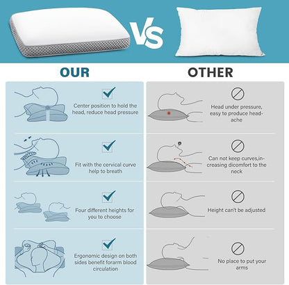 2 Pack Cooling Bed Pillows for Sleeping, Memory Foam Bed Pillows Queen Size Set of 2, Gel Pillow for Sleepers Cool Pillow for Side Back and Stomach Sleepers, Cold Pillow, Supportive（Grey）