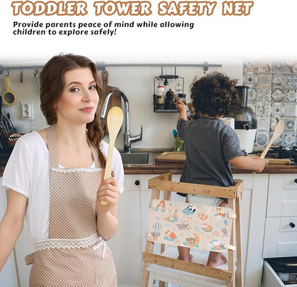 Toddler Tower Safety Net, Safety Guard for Toddlers Tower Ensure a Child-Safe Cooking Environment and Enjoy Kitchen Time with Your Kids, Cute Animal Print