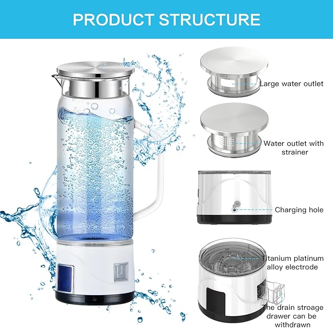 1000ml Hydrogen Water Generator with 4 Water Glass Electrolysis Hydrogen ion decomposition Hydrogen Water Quantum Kettle with SPE PEM Technology for Business Partners families Friends