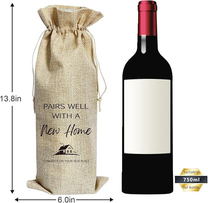 SAHIJE New Home Wine Gift Bag, House Warming Gifts New Home，New Home Gift Ideas, Housewarming Gifts for Women men, Housewarming Party Decorations