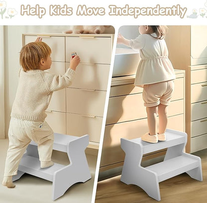 Toddler Step Stool, 2 Step Stool for Kids Bathroom, White Toddler Step Stool for Toilet Potty Training, Child Stepping Stool for Kitchen Bedroom