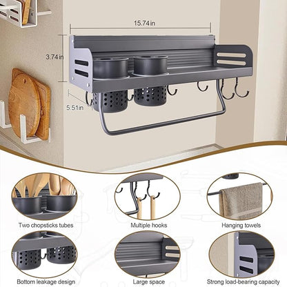 Spice Rack Organizer Wall Mount, Seasoning Rack with Hook,Space Aluminum Space Saver Racks for Kitchen, No Punching Required Wall Storage Organizer, Multifunctional Home Storage Rack