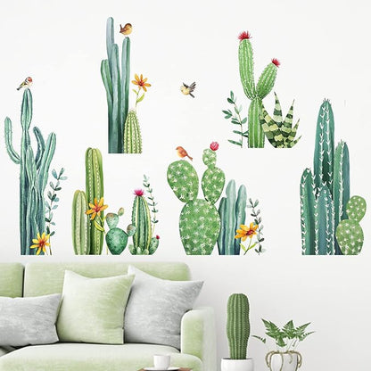 Mfault Cactus Wall Decals Stickers, Tropical Green Plants Cacti Living Room Decorations Bedroom Art, Botanical Home Kitchen Decor