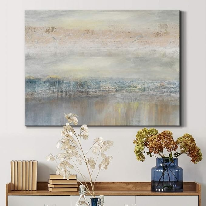 Renditions Gallery Canvas Wall Art Home Paintings & Prints Serene Overcast Pond Modern Abstract Glam Watercolor Wall Hanging Artwork Decor for Bedroom Office Kitchen - 24"x36" LT33