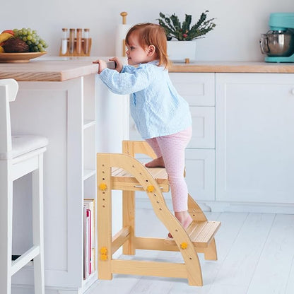 Wooden Step Stool for Kids, Kitchen Toddler Step Stool for Bathroom Sink and Toilet Stool for Kids Potty Training Anti-Slip Sturdy Height Lift Stool (Natural)