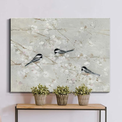 Renditions Gallery Canvas Nature Wall Art Home Paintings & Prints Elegant Little Birds Glam Romantic Abstract Modern Botanical Artwork Decor for Bedroom Office Kitchen - 24"x36" LT33