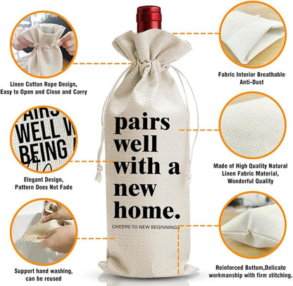 DOI-LANEE Housewarming Wine Bag for Homeowner, New Home Gifts Bag for Women, Welcome To The Neighborhood Gift for Neighbor, New Homeowner Gifts, Pairs Well with A New Home, Realtor Gifts for Women