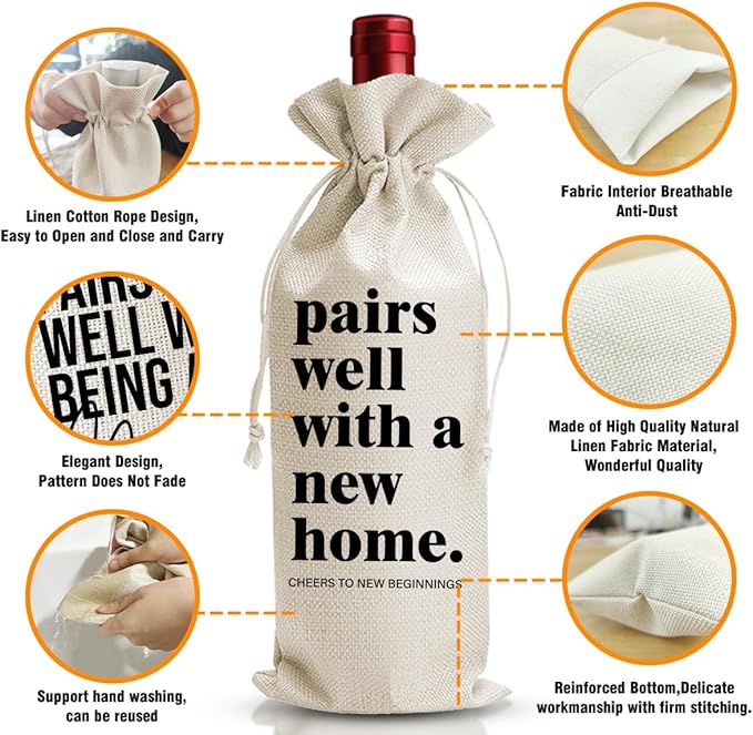 DOI-LANEE Housewarming Wine Bag for Homeowner, New Home Gifts Bag for Women, Welcome To The Neighborhood Gift for Neighbor, New Homeowner Gifts, Pairs Well with A New Home, Realtor Gifts for Women