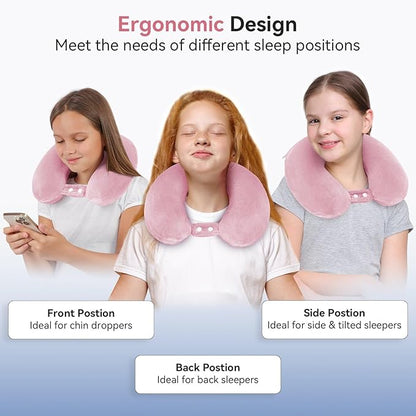 Neck Pillow Airplane, Kids Travel Pillow Memory Foam, Soft & Support Travel Neck Pillow for Travelling Sleeping Plane Car Train and Home Use, Pink