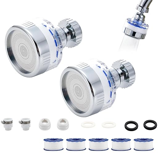 PCTC 2PCS Bathroom Sink Filter, Bathroom Faucet Filter, 360 Degree Rotating Faucet Filter Purifier Kitchen Faucet, Fluorine, Heavy Metals and Hard Water from Home Kitchens and bathrooms(Short Model)