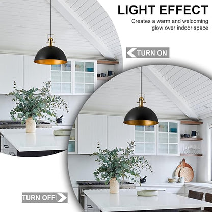 12 Inch Black Farmhouse Pendant Lights Matte Pendant Lights for Kitchen Island Industrial Adjustable Height Vintage Dome Hanging Light Fixtures for Barn, Dining Room 3 Packs