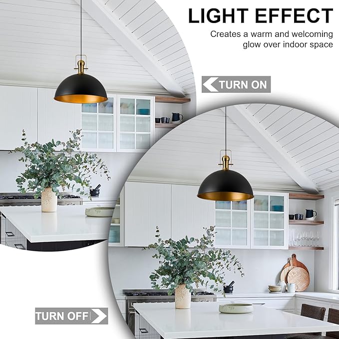 12 Inch Black Farmhouse Pendant Lights Matte Pendant Lights for Kitchen Island Industrial Adjustable Height Vintage Dome Hanging Light Fixtures for Barn, Dining Room 1 Pack