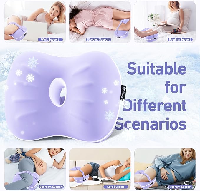 [Extra Large] Leg & Knee Pillow for Side Sleepers - Smooth Spine Alignment Pillow - Memory Foam Knee Pillows for Back Hip Pain, Spine Aligning, Sciatica, Surgery Recovery, Pregnancy (Purple)