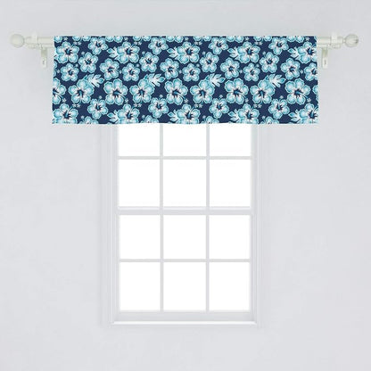 Ambesonne Aloha Window Valance, Hibiscus Hawaiian Tropical Island Flowers Petals and Buds Leaves Art Print, Curtain Valance for Kitchen Bedroom Decor with Rod Pocket, 54" X 18", Dark Blue Sky Blue