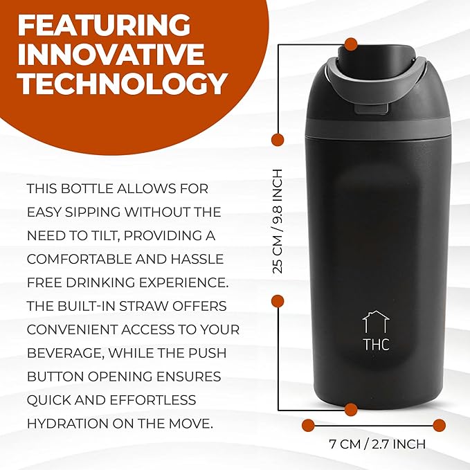 The HomeFlow Co.'s 20 oz Water Bottle with Straw - Leakproof Stainless Steel BPA-Free Water Bottle, Double Walled & Vacuum Insulated (Black & Grey)