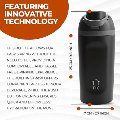 The HomeFlow Co.'s 20 oz Water Bottle with Straw - Leakproof Stainless Steel BPA-Free Water Bottle, Double Walled & Vacuum Insulated (Black & Grey)