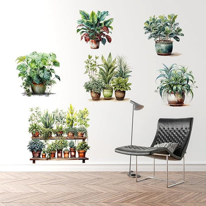 Tropical Plants Wall Stickers Green Potted Plant Wall Decals Removable DIY Art Murals for Family Living Room Background Wall Decoration Kids Bedroom Kitchen Office Girl Room Wallpaper-color A