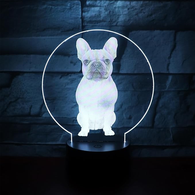 3D Optical Illusion Night Light Bedroom Home Office Decoration 7 Colors Changing Touch Control Birthday Christmas Gifts (French Bulldog Shape)