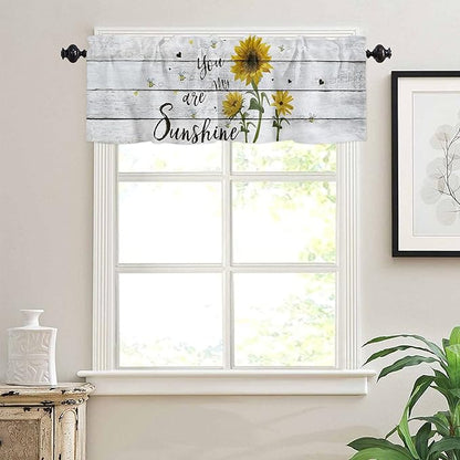 Sunflower Valance Curtains for Windows Kitchen/Bedroom/Living Room,Farmhouse Rustic Vintage Wood Rod Pocket Short Curtains Semi Sheer Window Treatments 54" X 18" -1 Panel-You are my Sunshine