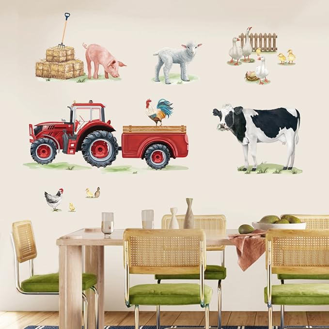 wondever Farm Animals Cow Wall Stickers Farmhouse Truck Roosters Peel and Stick Wall Art Decals for Kitchen Living Room Kids Room