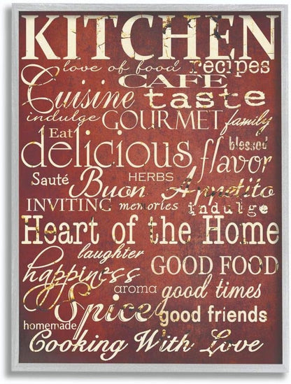 Stupell Industries The Stupell Home Decor Collection Words in The Kitchen, Off Red Grey Framed Wall Art, 16 x 20, Design by Artist Gplicensing