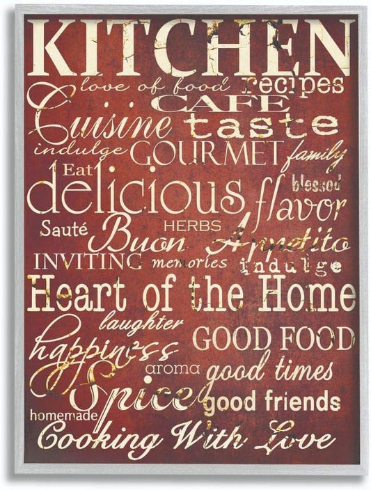 Stupell Industries The Stupell Home Decor Collection Words in The Kitchen, Off Red Grey Framed Wall Art, 16 x 20, Design by Artist Gplicensing