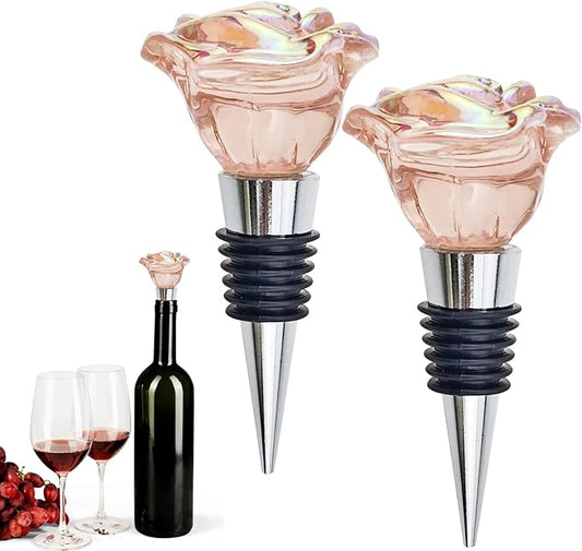 2 PACK Rose Wine Stopper, Bottle Stopper Wine Saver, Reusable Wine Corks For Beverage, Wine Preserver Wine Saver Keep Wine Fresh Wine Accessories Gifts for Wine Lovers, Wedding Favors