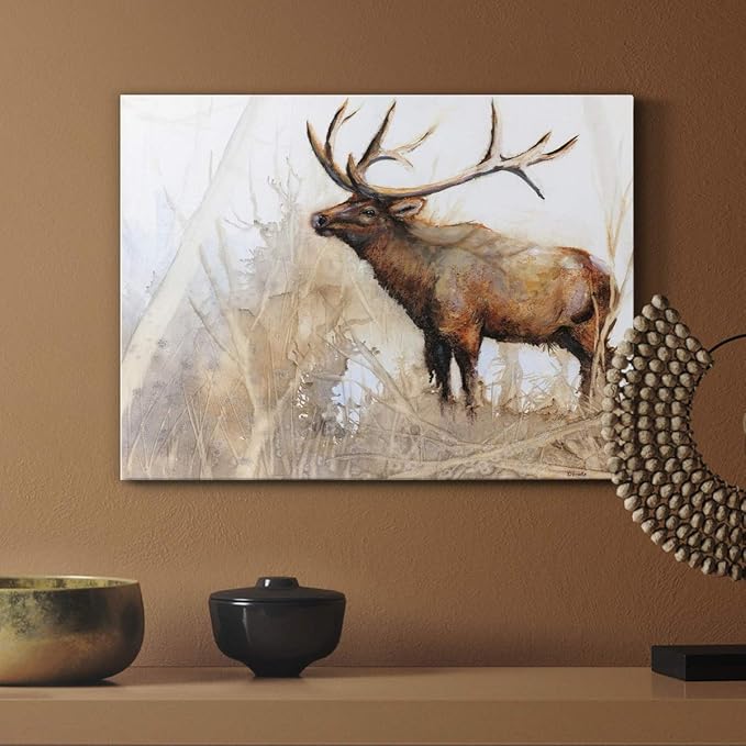 Renditions Gallery Canvas Animal Wall Art Home Paintings & Prints Brown Big Horn Elk Modern Abstract Canvas Wall Hanging Wildlife Decorations for Bedroom Office Kitchen - 18"x27" LT33