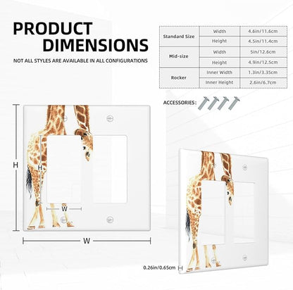 Wild Animal Watercolor Giraffe Light Switch Cover Decorative Double Rocker Plastic Wall Plate Outlet Cover for Women Girls Bedroom Kitchen Living Room Decor 4.5 * 4.5