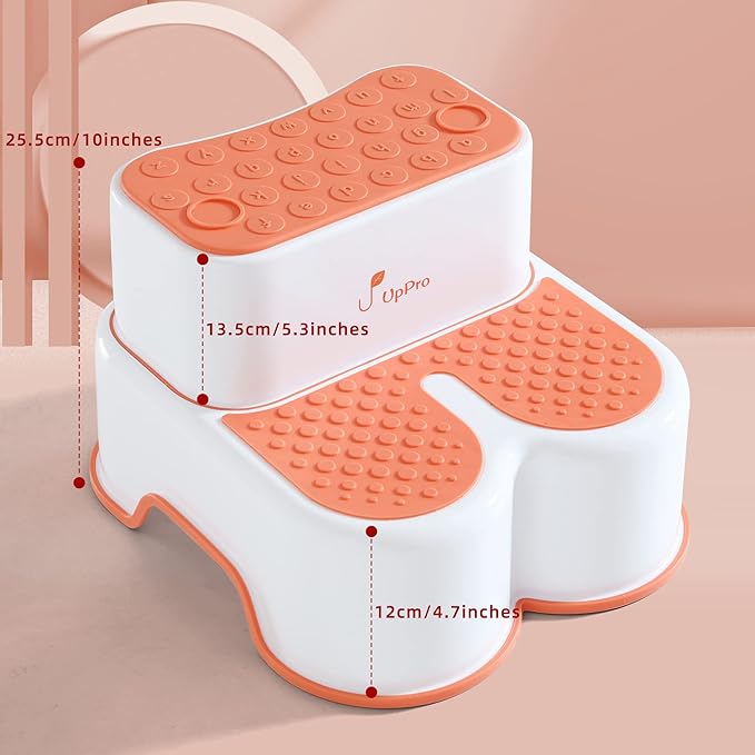 2 in 1 Anti Slip Bunny, Detachable Double Up Kids, Wide Step Toddler Step Stool, Kids Step Stool for Toilet Potty Training, Kitchen, and Bathroom(Orange)