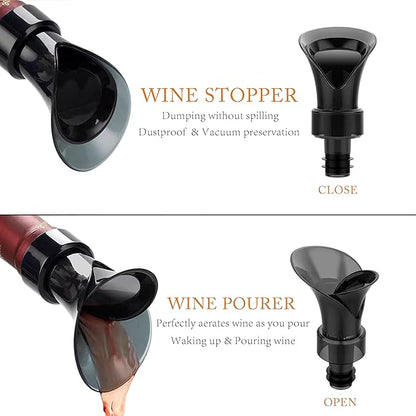 2 in 1 Wine Stopper Pourer, 2PCS Wine Accessories Bottle Corks Keeps Wine Fresh, No Drip No Spill - Perfect Fit for Every Wine Bottle