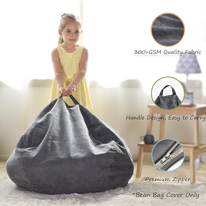 YuppieLife Stuffed Animals Bean Bag Chair Cover Candy-Colored Bean Bag（Just Cover, No Filling）/Extra Large Stuff 'n Sit Organization/Toy Storage Bag/Kids Toys Organizer（38'',Dark Grey）