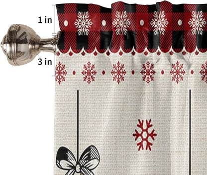 Vandarllin Christmas Kitchen Curtains and Valances Set, Vintage Buffalo Plaid Christmas Balls Window Treatments Tiers Farmhouse Half/Short Curtains for Small Windows Cafe/Living Room/Bedroom 54x24 in