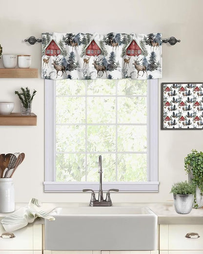 Vandarllin Christmas Kitchen Curtains Valances for Windows Red Farmhouse Barn Rod Pocket Window Treatment for Kitchen/Living Room/Bedroom/Bathroom,42" X 12" -1 Panel, Elk