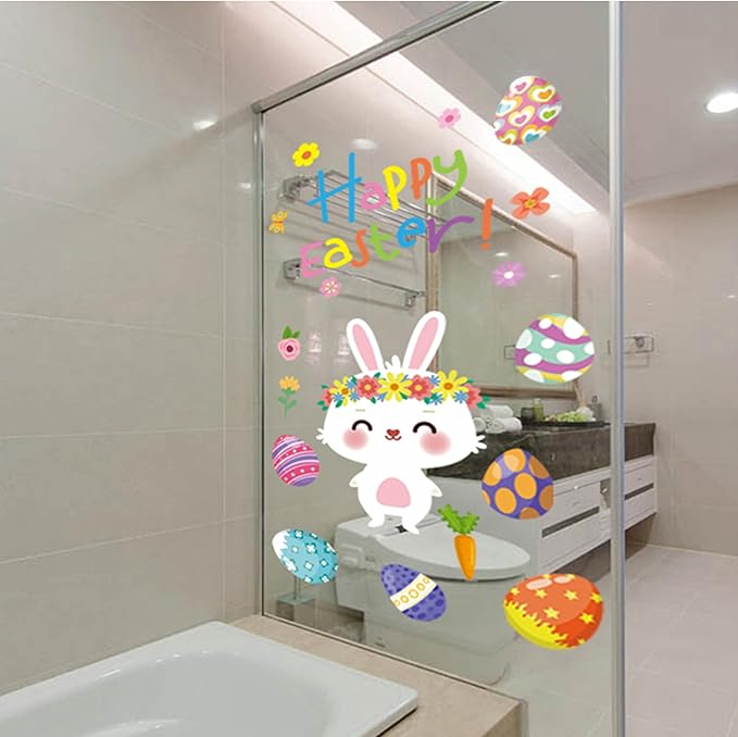 174 PCS Cute Easter Window Cling Stickers for Home Decoration,Easter Bunny Eggs Window Cling Stickers Decals for Kids, Egg Hunt Games Decals Home Party Supplies