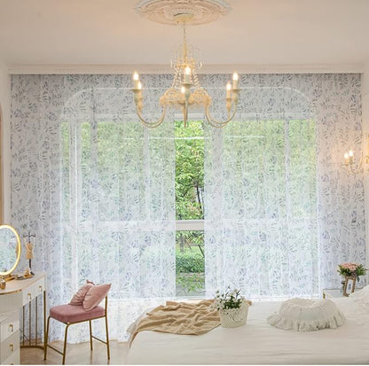 Windows Printing Pattern Sheer White Curtains 63 Inches Length 2 Panels Voile Light Filtering Sheer Curtains Panel Basic Rod Pocket for Bedroom Living Room Children Room Kitchen Yard