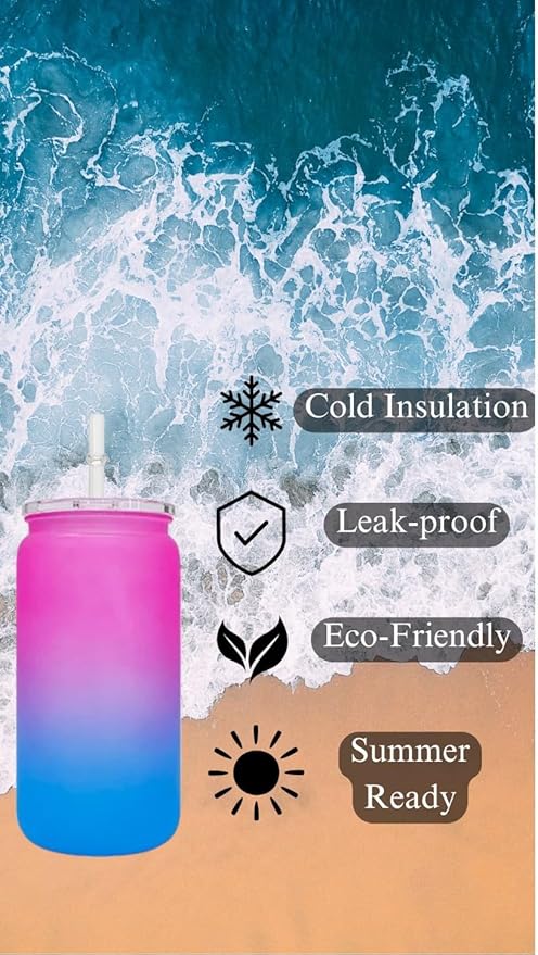 16oz Water Bottle, Plastic Can With Lid And Straw, Stainless Plastic Water Bottle, Cold Insulated Bottle, Summer Water Bottle, Durable Bottle(Purple and Blue)