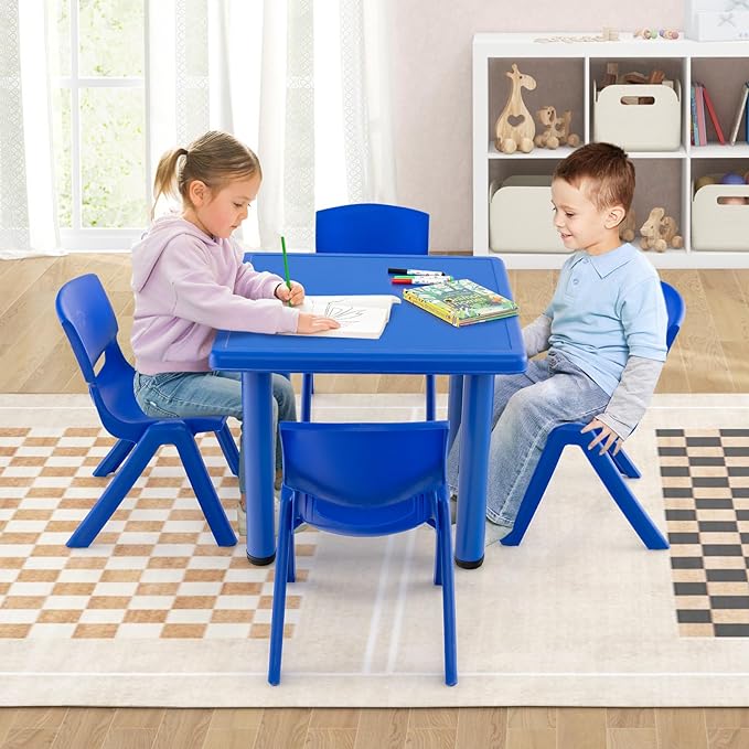 48" L x 24" W Kids Table and 4 Chairs Set, 1-8 Year Old Toddler Activity Craft Table for Toddlers Home, Nursery, Classrooms - PB