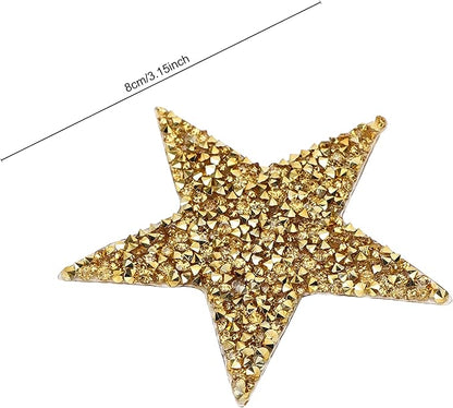 10Pcs Star Hot Rhinestones Sticker,Rhinestone Star Stickers,Star Rhinestone Appliques,Rhinestone Star Patch for DIY Clothes Cell Phone Decoration Accessories(Gold)