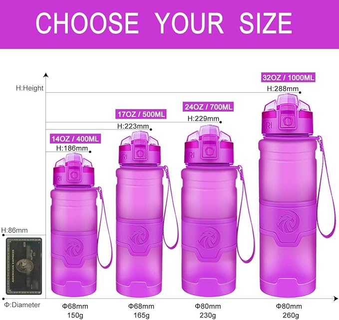 ZORRI 14/17/ 24/32 OZ Water Bottles, BPA Free Tritan Lightweight Leak Proof Sport Bottle with Brush, Lock Feature, Track Marker, and Flip Lid for Kids School, Fitness, Office, Sports & Outdoors