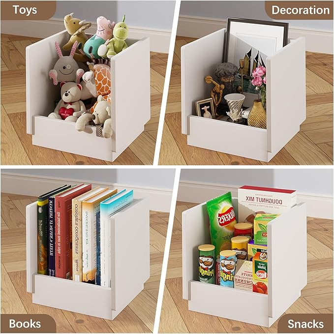 Storage Open Bin, Small Toy Organizer Cube Set of 2, Wooden Entryway Storage Shelf for Home Books Food Toy,Small Square Nightstand for Living Room,Playroom,Bedroom