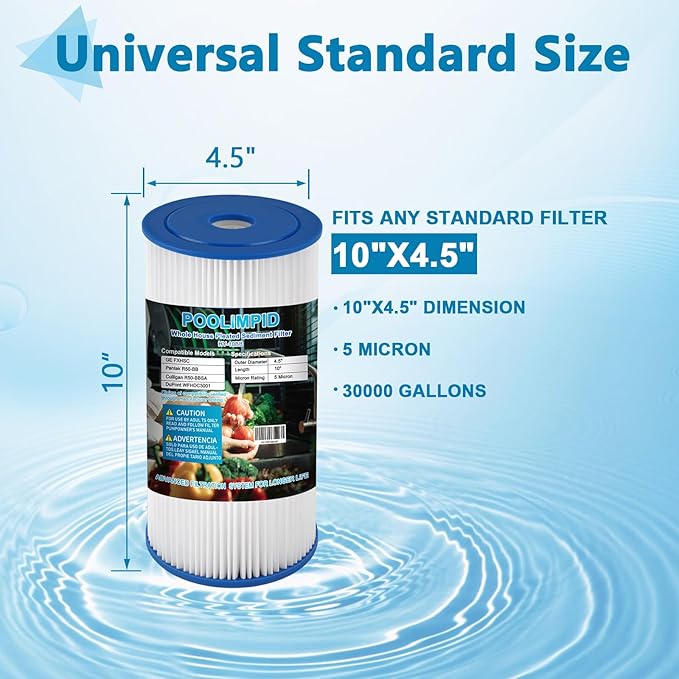 10" x 4.5" Whole House Water Filter, Compatible with GE FXHSC, GXWH40L, GXWH35F, Culligan R50-BBSA, American Plumber W50PEHD, W10-PR, 5 Micron, High Flow Sediment Filters,2 Pack