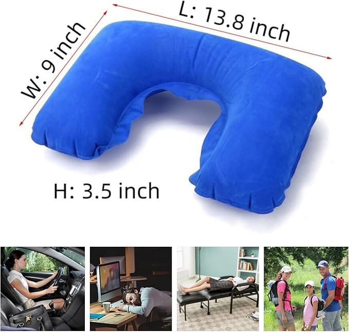 3 Pieces Inflatable Travel Pillows, Head Neck Lumbar Support, Trip Pillow for Airplane Car Bus Camping Hiking, Home Office Sleeping