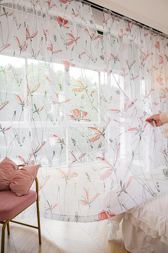 Windows Printing Pattern Sheer White Curtains 72 Inches Length 2 Panels Voile Light Filtering Sheer Curtains Panel Basic Rod Pocket for Bedroom Living Room Children Room Kitchen Yard